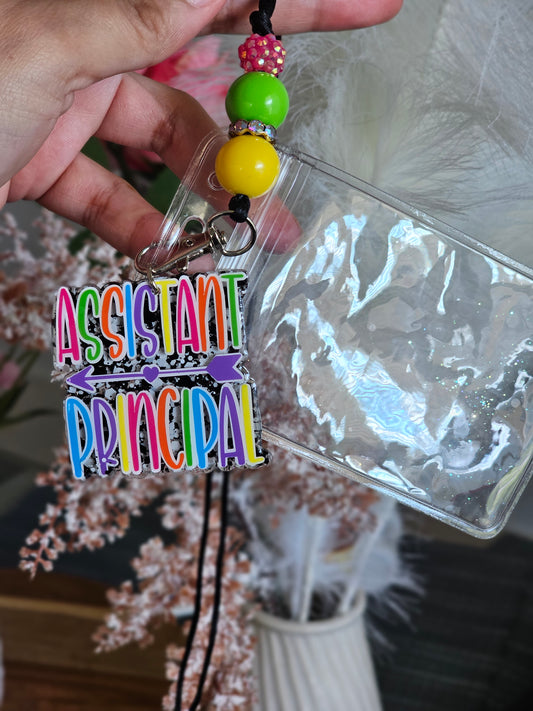 Assistant principal badge lanyard with ID card holder/ teacher ID holder/teacher lanyard/teacher badge reel