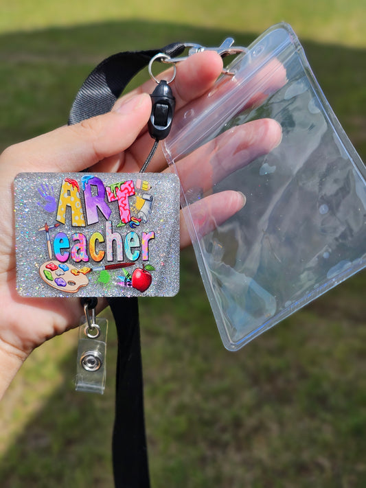 Art teacher badge lanyard with ID card holder/ teacher ID holder/teacher lanyard/Art teacher badge reel