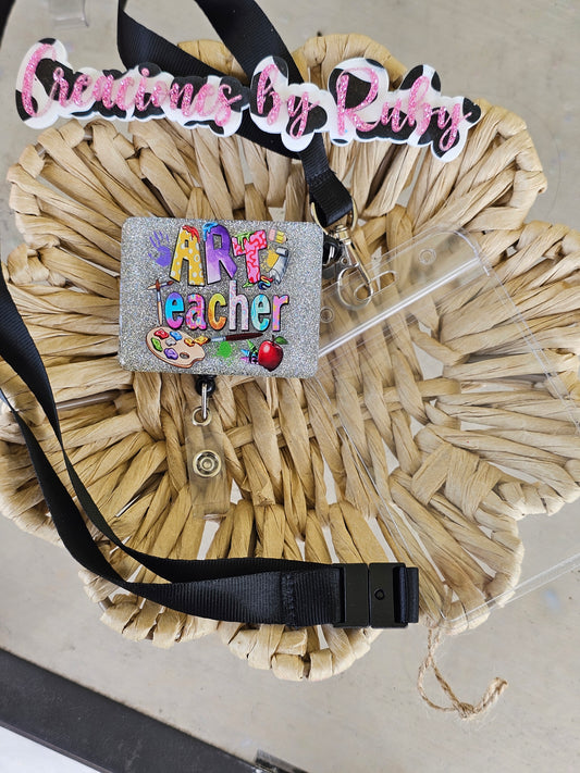 Art teacher badge lanyard with ID card holder/ teacher ID holder/teacher lanyard/Art teacher badge reel