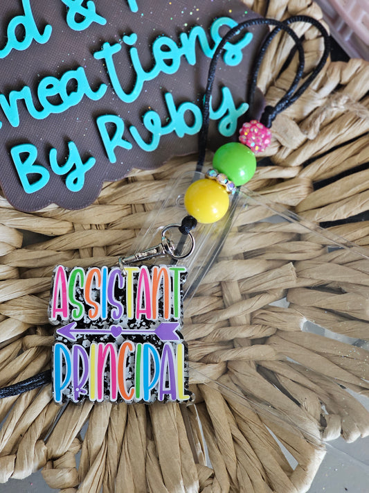 Assistant principal badge lanyard with ID card holder/ teacher ID holder/teacher lanyard/teacher  badge reel